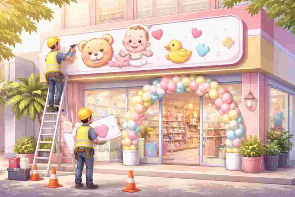Thi Công Bảng Hiệu Cửa Hàng Mẹ & Bé Tại Biên Hoà