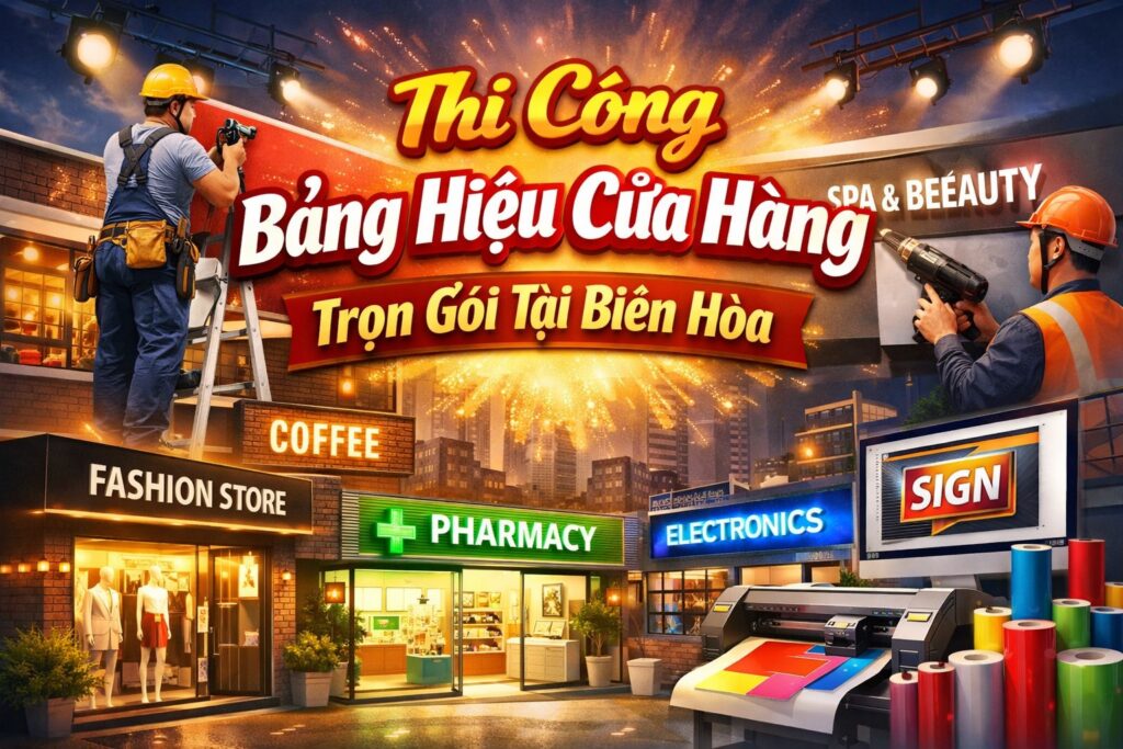 Thi Công Bảng Hiệu Cửa Hàng Trọn Gói Tại Biên Hòa