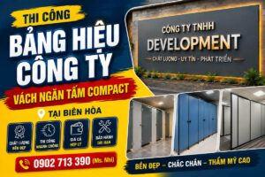Thi công bảng hiệu công ty vách ngăn tấm compact tại Biên Hòa | Hmedia
